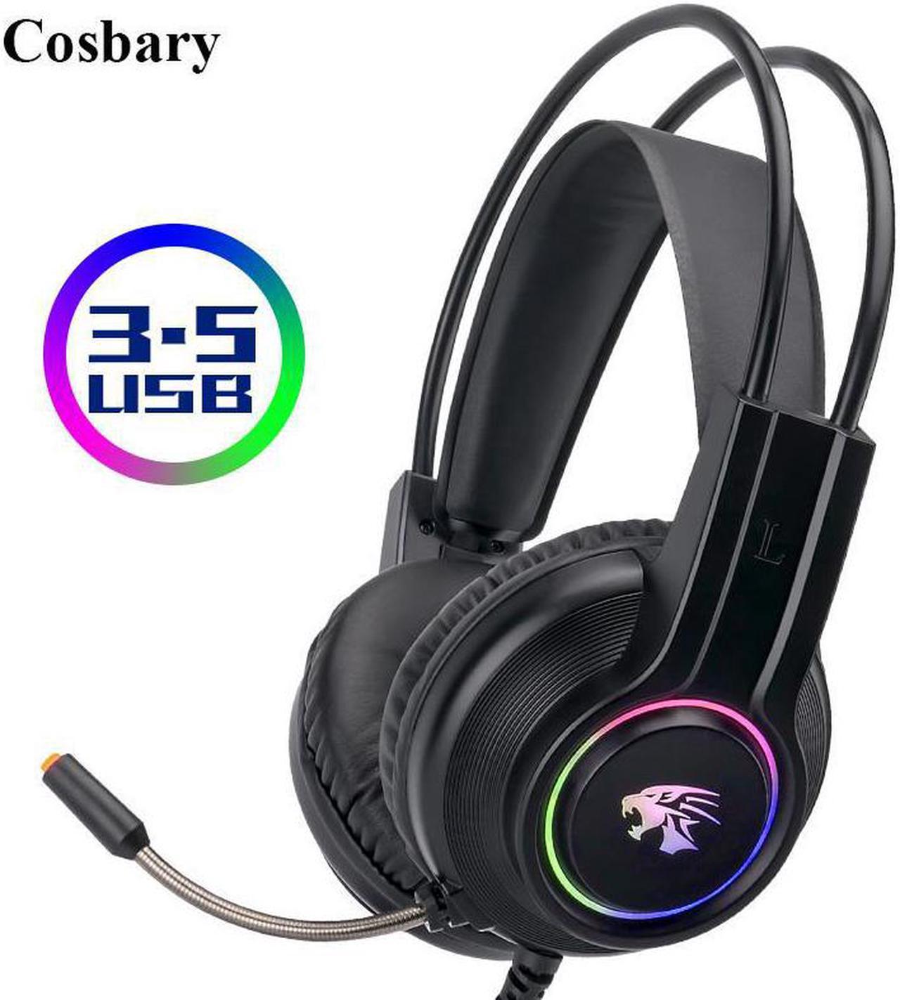 Gaming Earphones with Mic 3.5mm Wired Headset Stereo Sound Game Headphone for PC Gamer Computer Laptop PS4 LED RGB Light