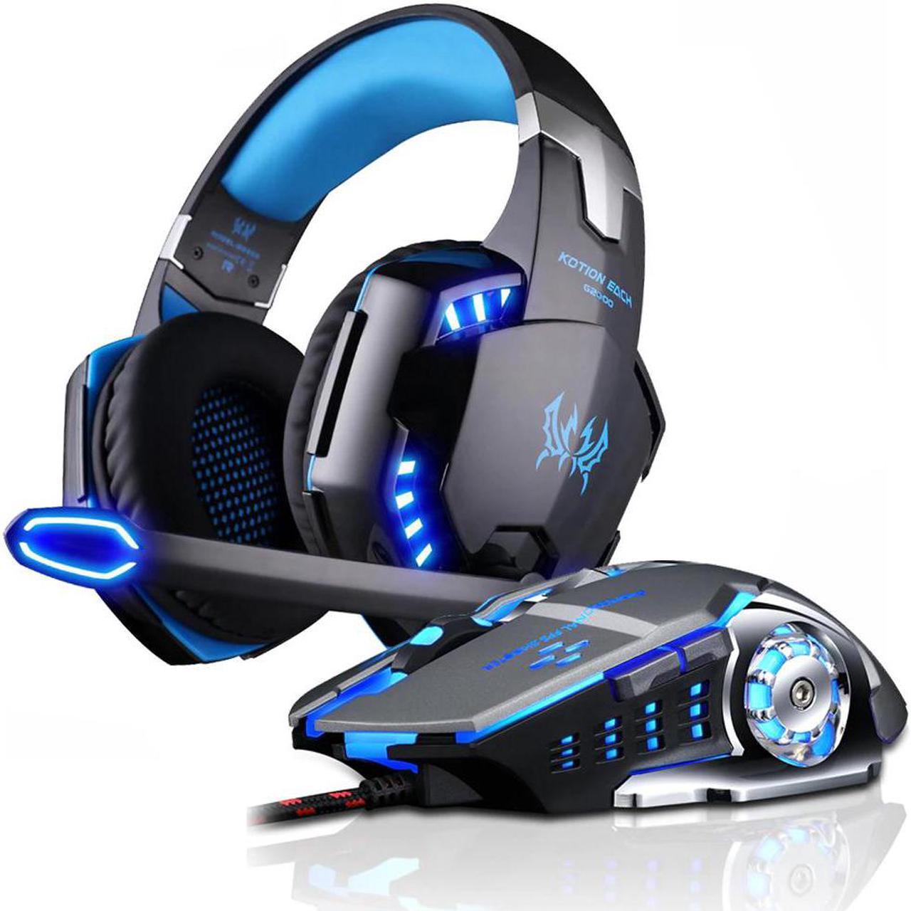 Gaming Headphone Stereo Over-Ear Game Headset Headband Earphone with Mic LED Light for PC Gamer+6 Button Pro Gaming Mouse