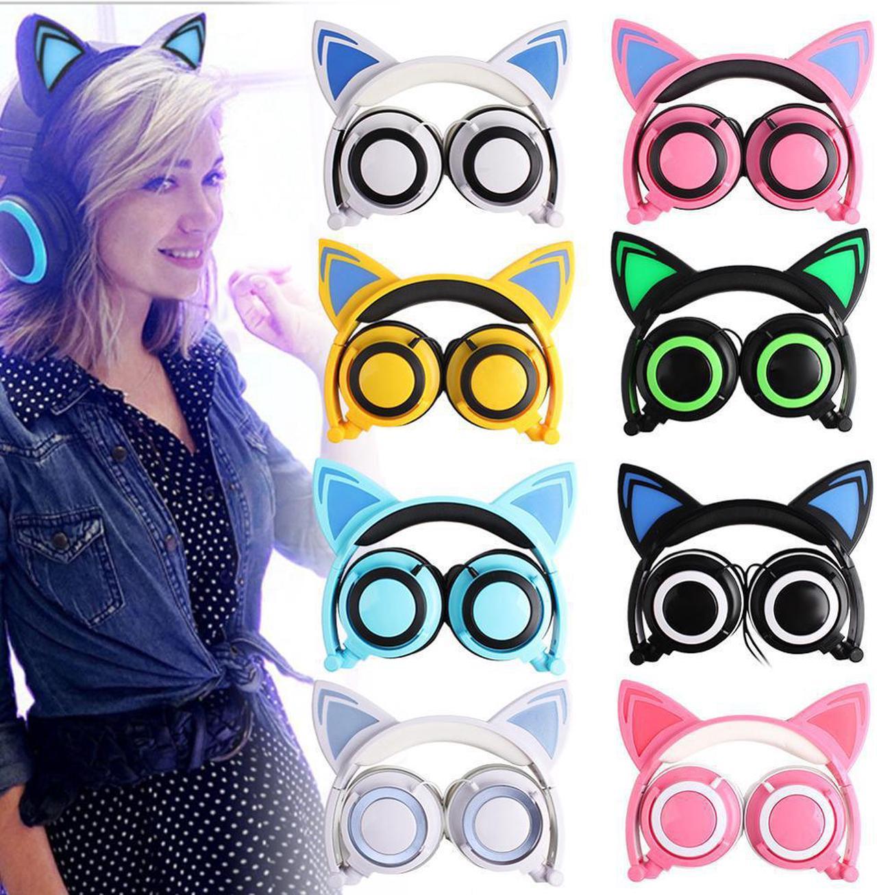 Bluetooth Stereo Cat Ear Headphones Flashing Glowing Cat Ear Headphones Cute Gaming Headset Earphone LED Light For Chirld