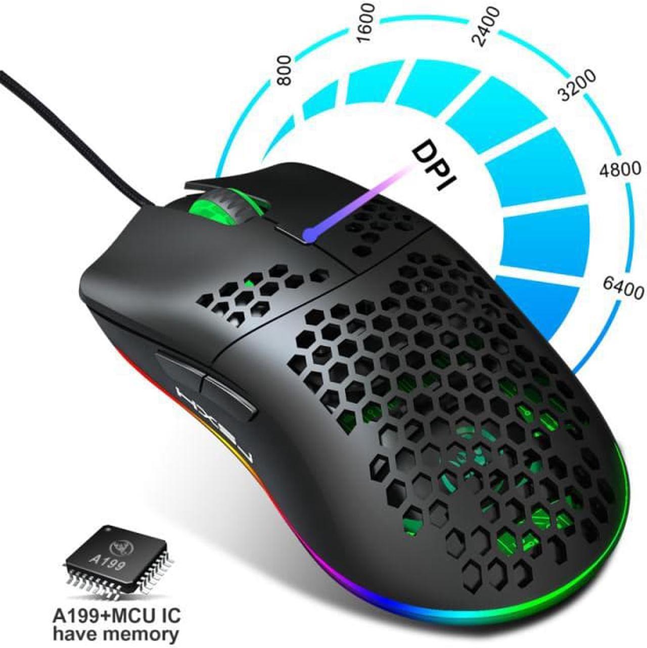 6400DPI HXSJ J900 Programmable USB Wired Gaming Mouse RGB Gamer Mouses with Six Adjustable DPI  for PC computer Desktop Mice