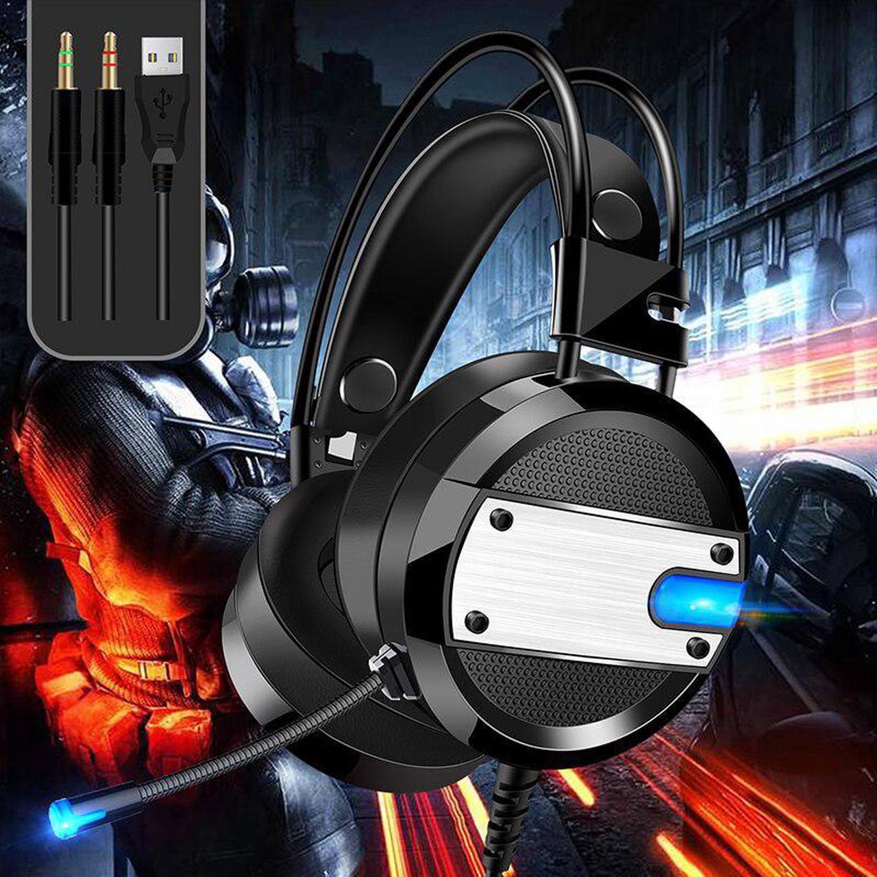 PC Gamer Headphones With Microphone Tablet Gaming Headset Gamer LED Lights for PC  Stereo Surround Sound Noise Cancelling Dota 2