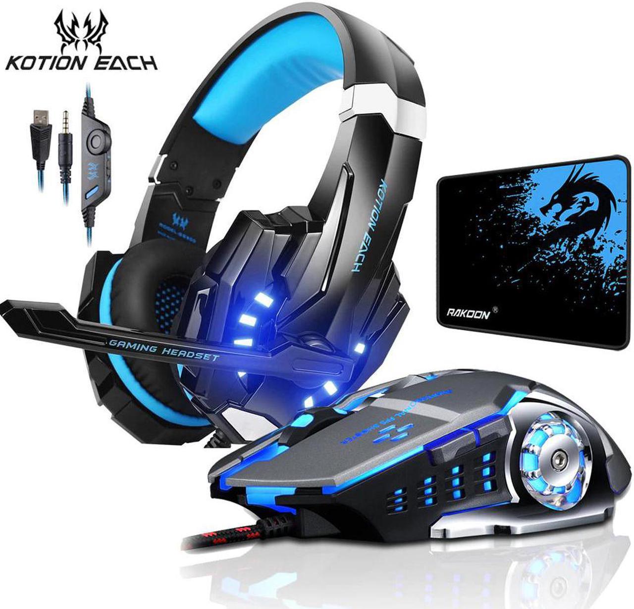 Gaming Headphone Stereo Over-Ear Game Headset Headband Earphone with Mic LED Light for PC Gamer+6 Button Pro Gaming Mouse