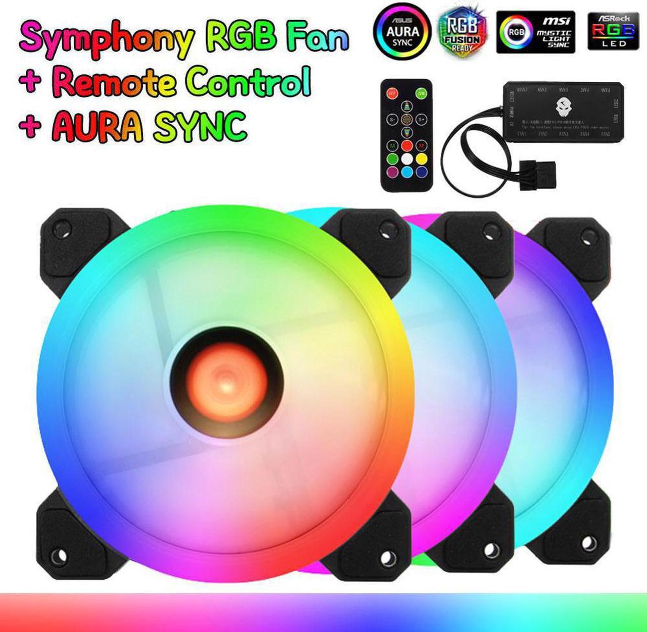 120mm RGB Fan Cooler 5pin Dual Aura 1/3/6 pcs PC Fans Remote Controller Computer CPU Cooling Fan Adjustable RGB and Fan Speed