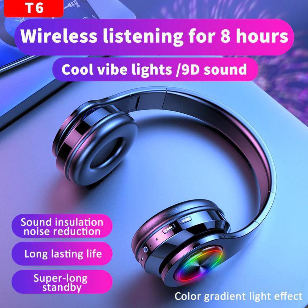 T6 Wireless Headphones Sports Noise Cancelling 3D Stereo Bluetooth Wireless Headphones Foldable HIFI Gaming Headset