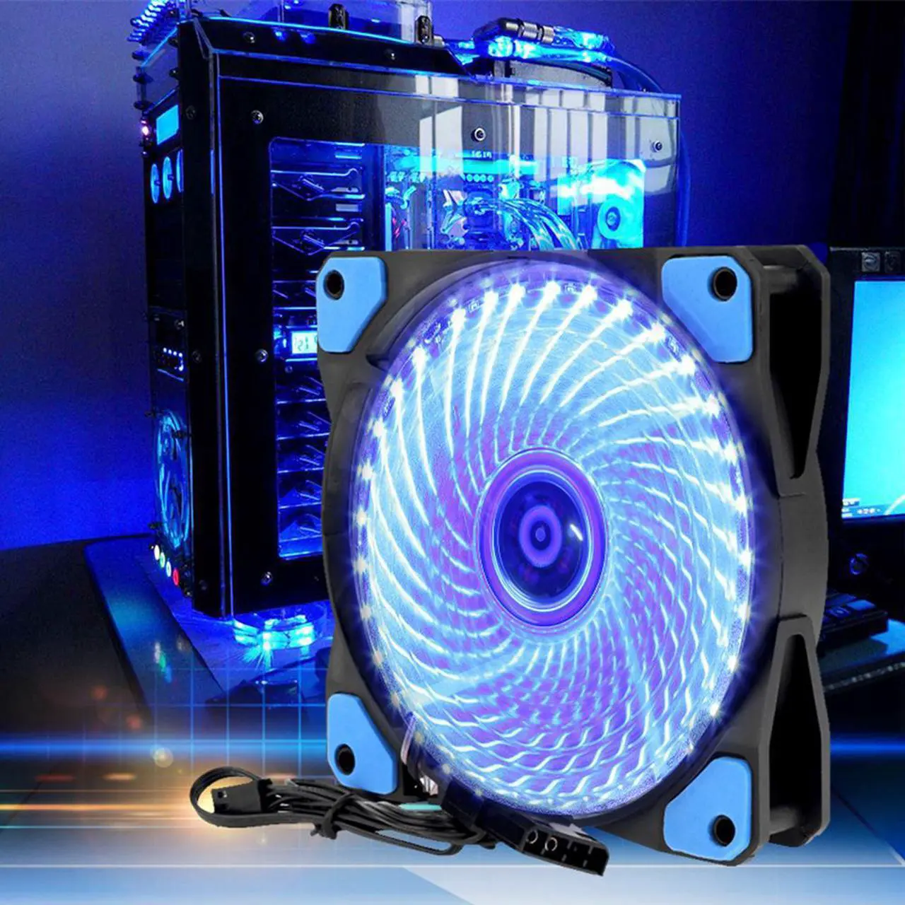Alt view image 3 of 5 - Computer 33 LED Lights 120mm Silent Fan 12V Luminous 3Pin 4Pin Plug Computer Case Heatsink Cooler Cooling Fan