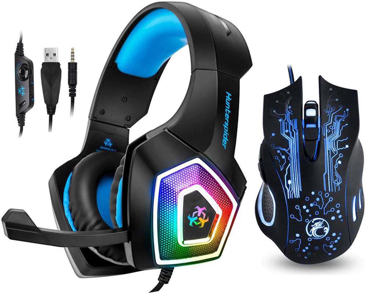 Gaming Sport Headset Stereo Bass Heaphone Microphone LED Light for PS4 Xbox One PC+5000DPI 6 Buttons Pro Gaming Mouse