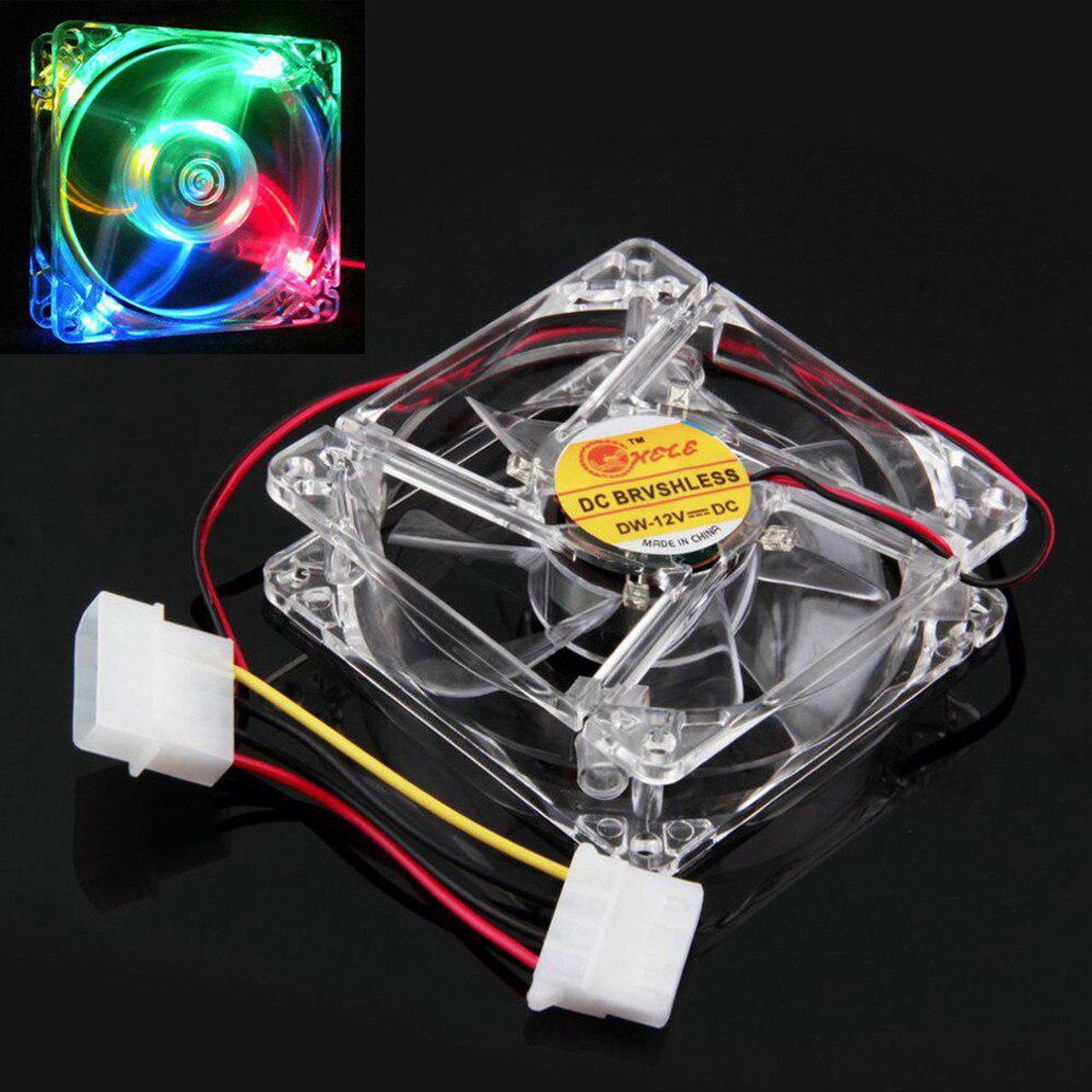 FANS Quad 4-LED Light Neon Clear 80mm PC Computer Case Cooling Fan Mod 80x80x25mm