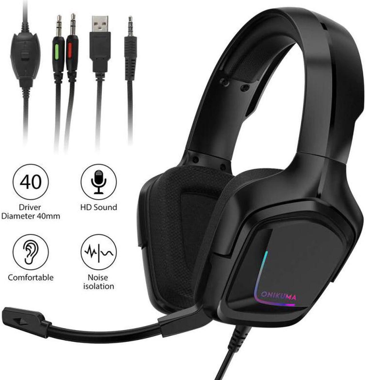 Headset RGB Surround Sound Mic USB Headphones 3.5mm For Xbox PS4 Laptop Volume Control Headphone