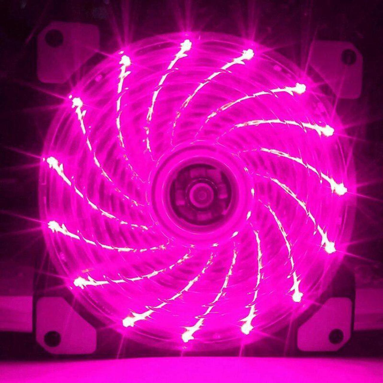 2PCS Computer 16DB Ultra Silent 15 LEDs Case Fan Heatsink Cooler Cooling, 12CM Fan,12VDC 3P IDE 4Pin Purple