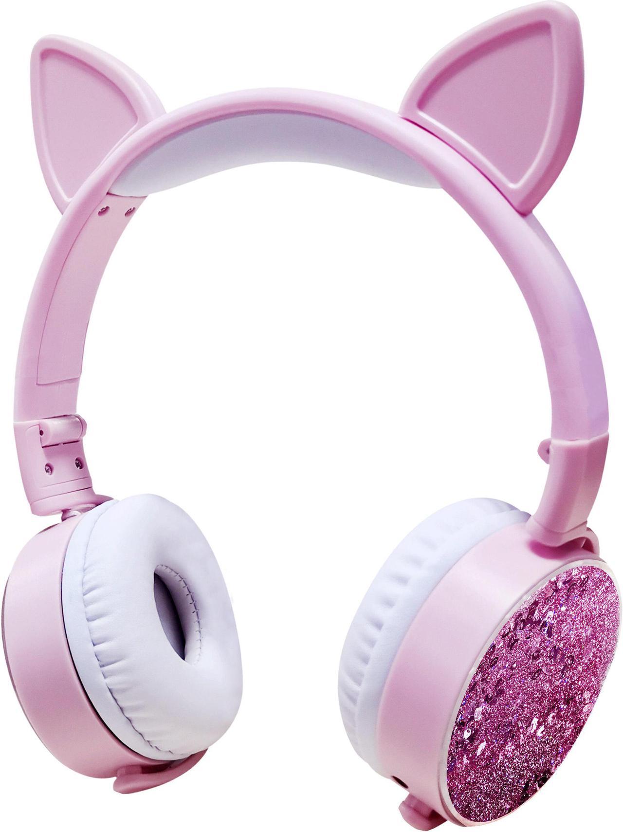 Cat Ear Wired Headphones Hourglass Glitter Style Women Girl Music Gaming Headset For Mobile Phone Computer PC 3.5mm Jack