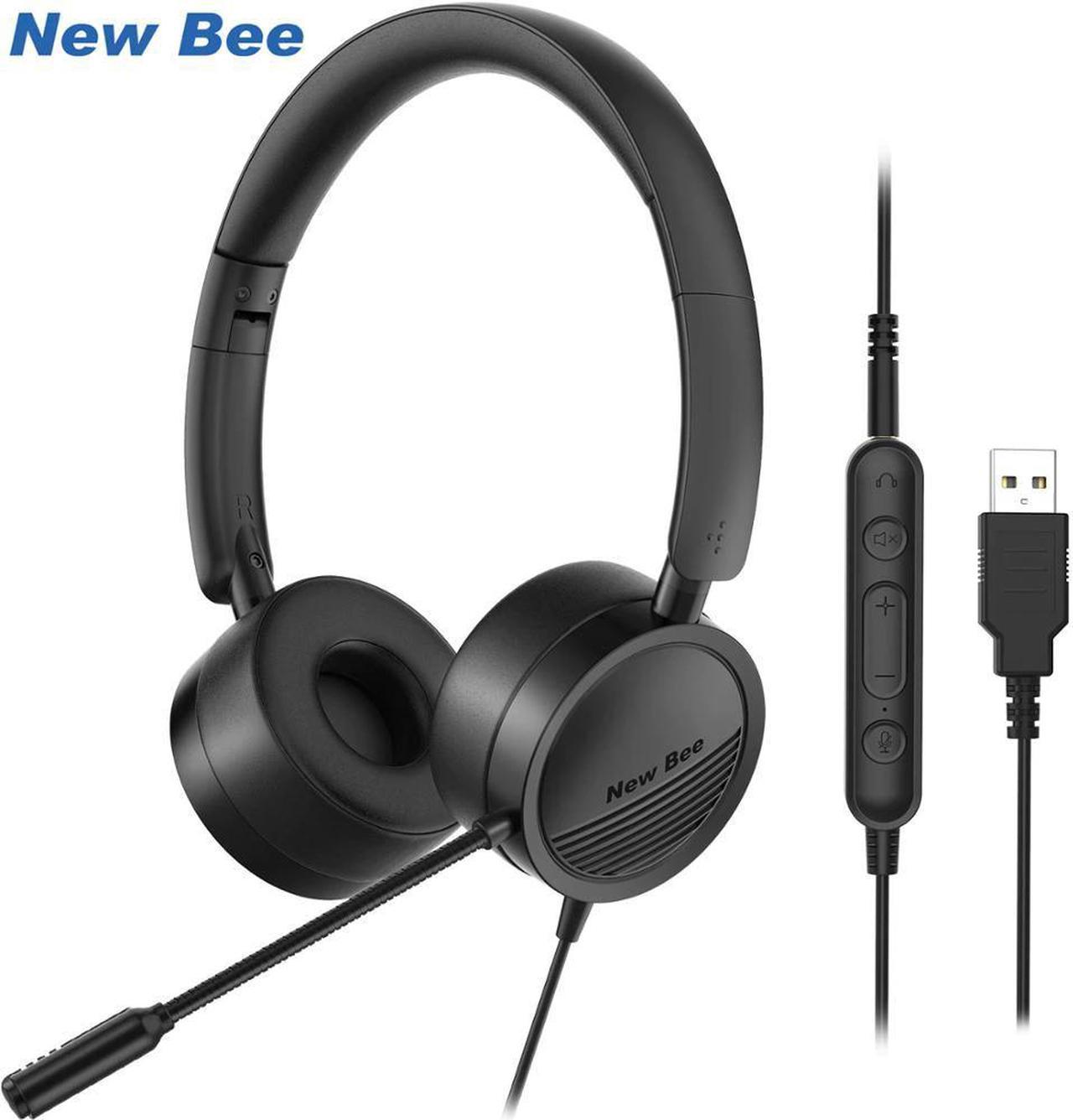 USB Headset with Microphone for PC 3.5mm Business Headsets with Mic Mute Noise Cancelling for Call Center Headphones