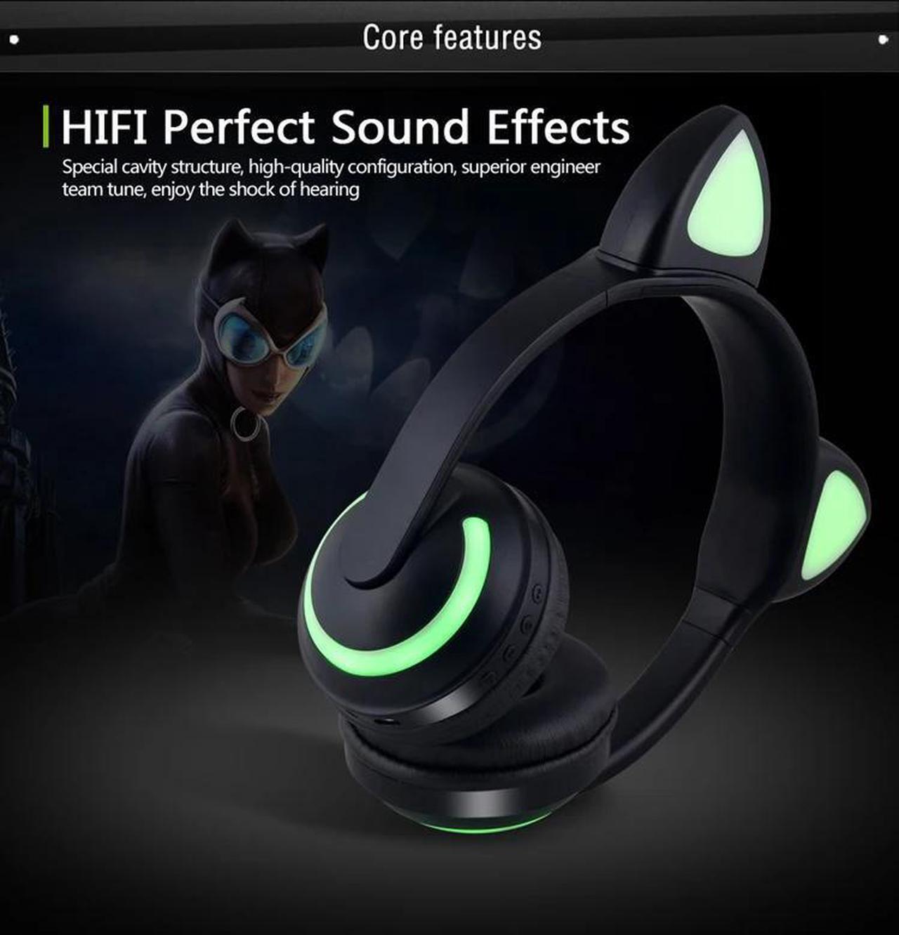 Alt view image 4 of 5 - Bluetooth Stereo Cat Ear Headphones Flashing Glowing cat ear headphones Gaming Headset Earphone 7 Colors LED light