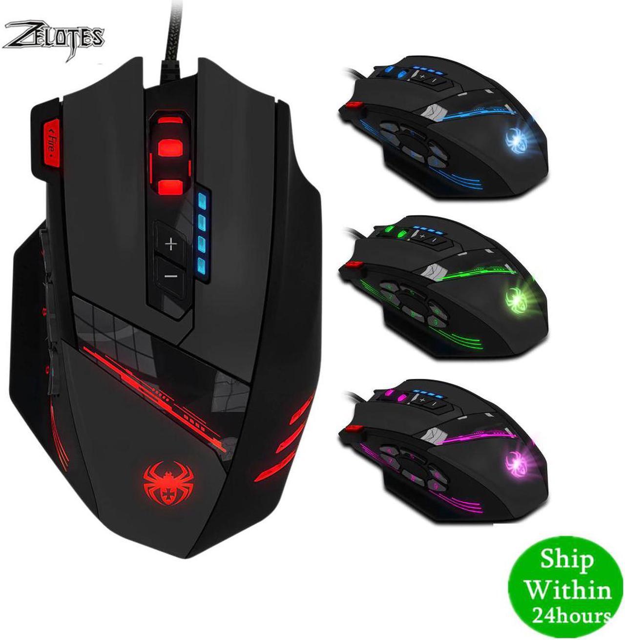 C-12 Wired USB 4000 DPI A Optical Gaming Mouse 12 Programmable Buttons Computer Game Mice 4 Adjustable DPI 7 LED Lights