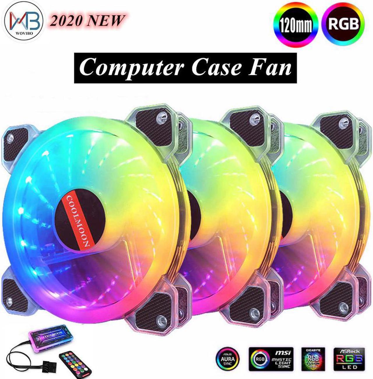 Case Fan 120mm Cooling Fan Cooler PWM Adjustable RGB Led Mute RGB PC Computer Case Fan Radiator with Remote Control