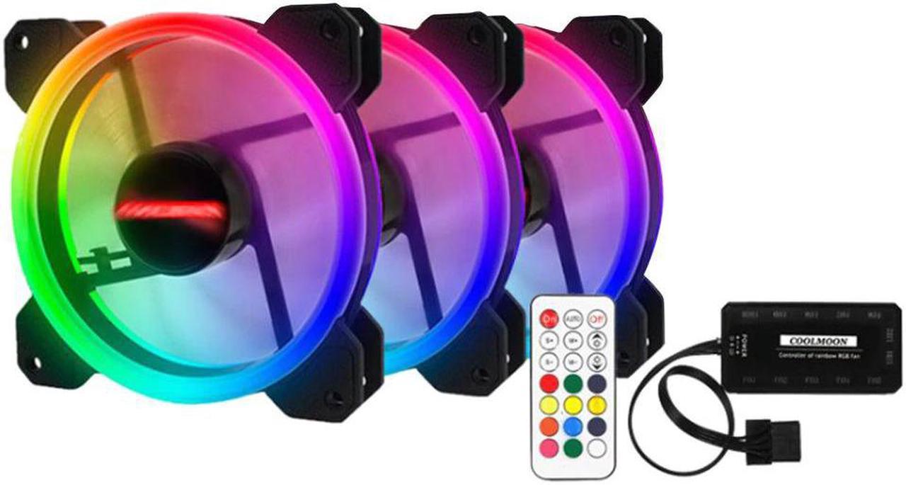 3-pack LED Cooling Fan RGB 120mm 12V W/ Remote Control for Computer Case PC CPU 4PIN RGB Support ID-COOLING 4 Lines