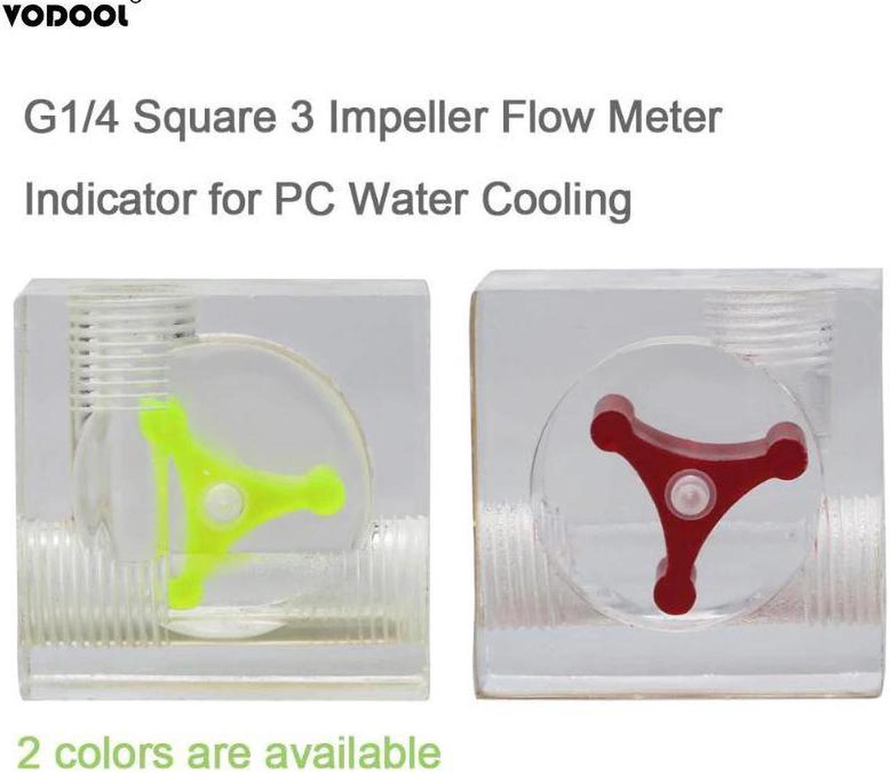 Alt view image 2 of 5 - Water Flow Meter Acrylic G1/4" Square 3 Impeller Indicator Adhesive Flow Meter for Computer PC Water Cooling System