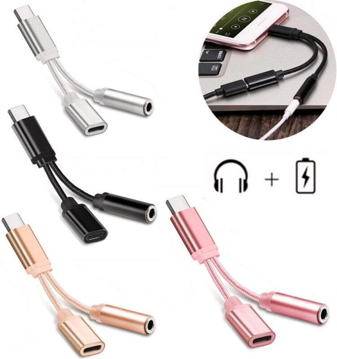 1pc 2 In1 Type-C Convertor USB Type C Charging Cable 3.5mm Audio Earphone Headphone Adapter For Type-C Phone