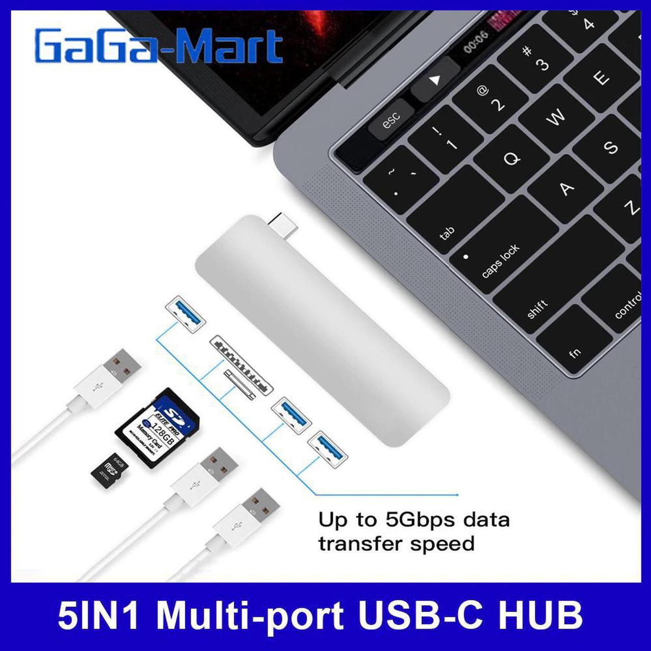 5IN1 Multi-port USB-C HUB to USB 3.0 Type-C Converter Adapter  TF Card Reader Plug & Play