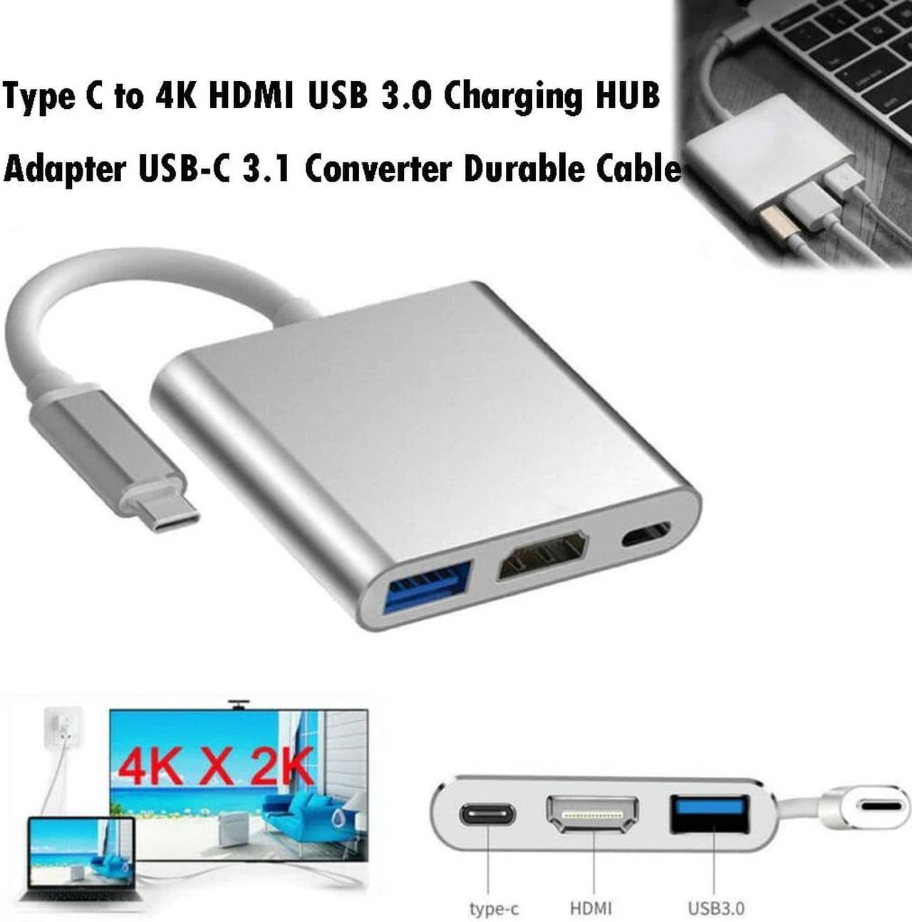 25# Type C USB 3.1 to USB-C HDMI USB 3.0 Adapter 3in1 Hub For Laptop PC TV Type c to 4K HDMI USB 3.0 Charging HUB Adapter