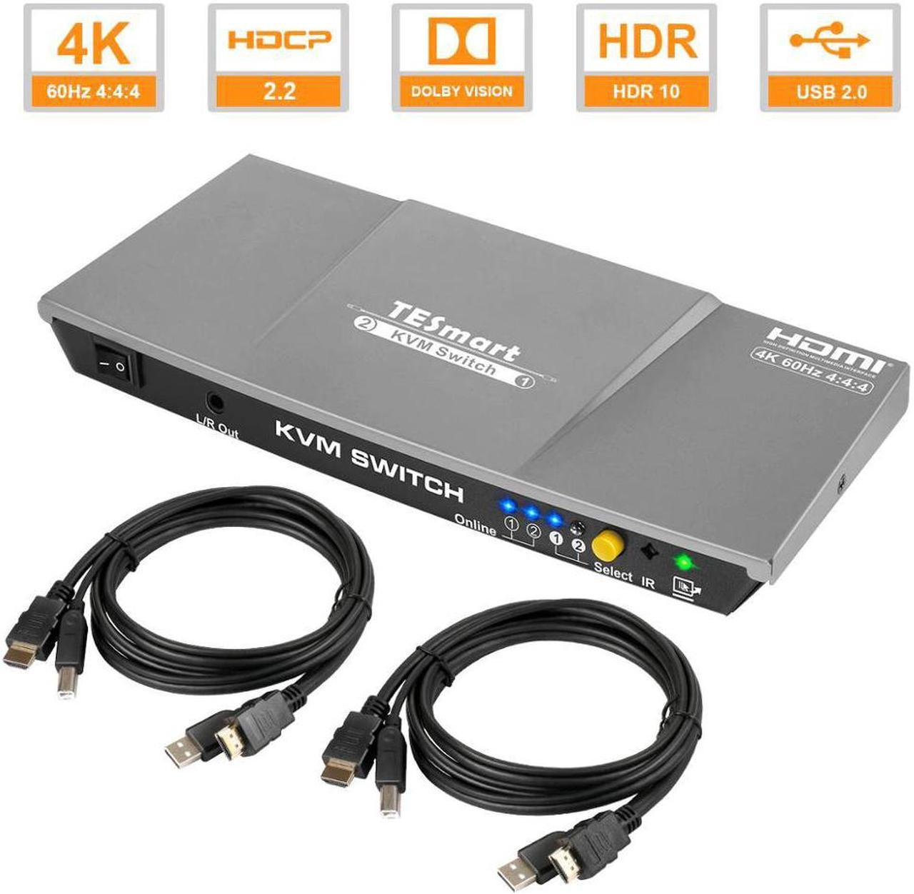 2x1 KVM Switch 4K60Hz  KVM Switch 2port   Switch Support 3840*2160/4K*2K and USB 2.0 Ports Keyboard and mouse