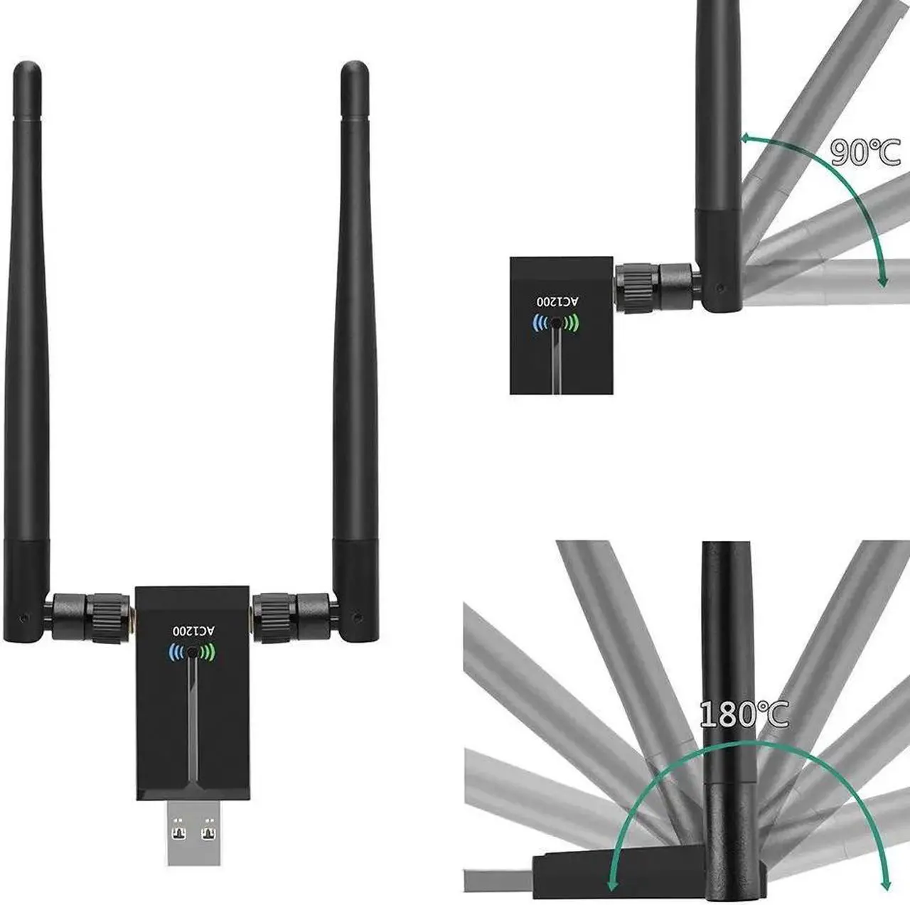 Alt view image 5 of 5 - USB WiFi Adapter  Network Card With Dual 5dBi Antennas 1200Mbps 2.4G/5.8G WiFi USB Computer Network Adapter