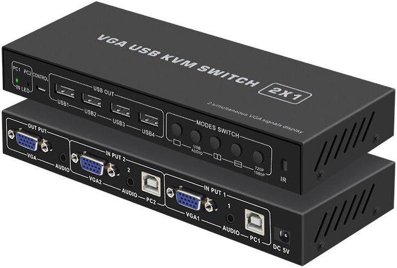 VGA KVM Switcher 2X1 with VGA Multi-viewer function with audio in&out VGA Multiviewer KVM Switch with Remote