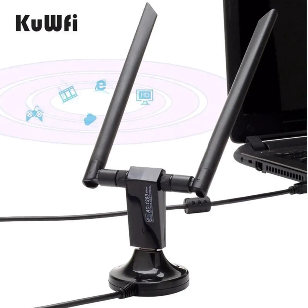Alt view image 2 of 5 - 1200Mbps Wireless USB Network Card USB3.0 Dual Band 2.4G&5.8G Wifi Receiver&Wireless Adapter for PC With 2Pcs Antennas