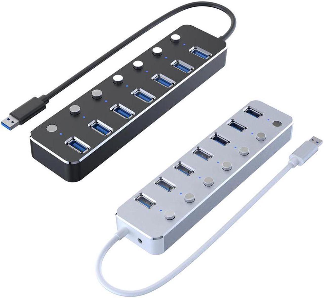 Alloy USB 3.0 Hub High Speed Powered 7 Port USB Extender Splitter with Individual On/Off Switches for Laptop