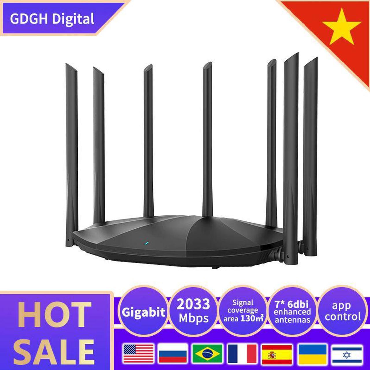 2100Mbps Wireless WIFI Router Dual Band Gigabit Home Full coverage WiFi 7*6dBi External Antennas Wifi Repeater IPV6