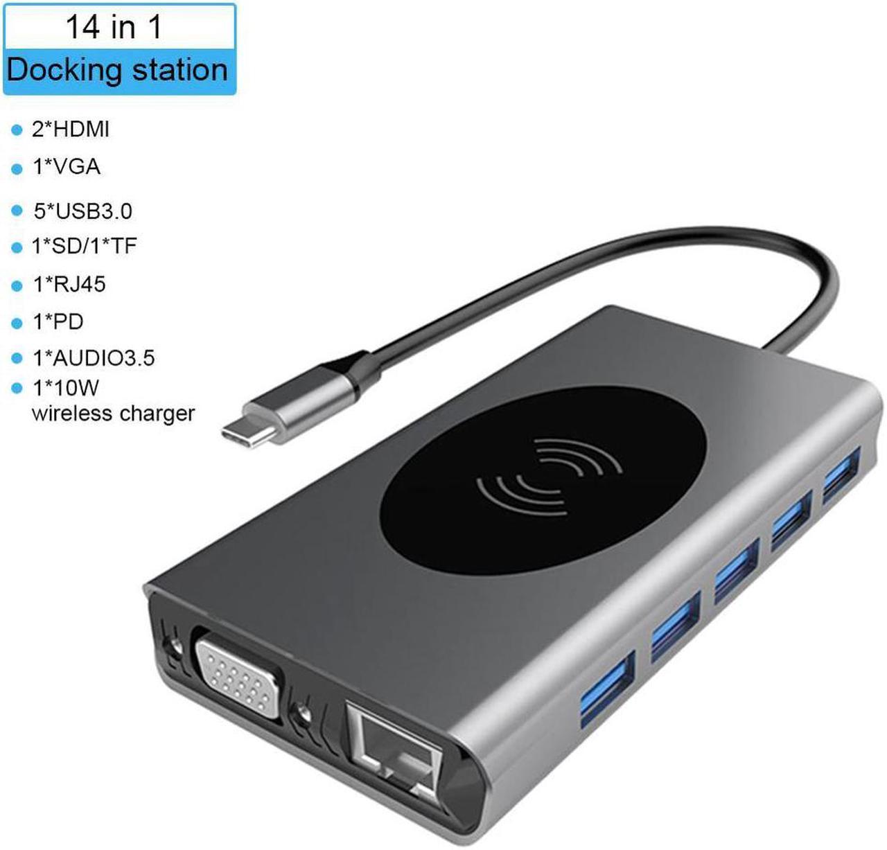 Display USB C Hub 14 in 1 HDMI RJ45 VGA USB HUB 3.0 Adapter Dock for MacBook Pro Card Reader USB Splitter Type C USB HUB