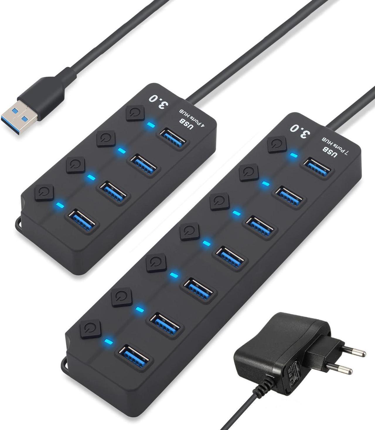 4 / 7 Port USB 3.0 Hub Splitter USB Hub 3.0 with Individual Power Switches LED Indicator EU US Power Adapter for MacBook Laptop