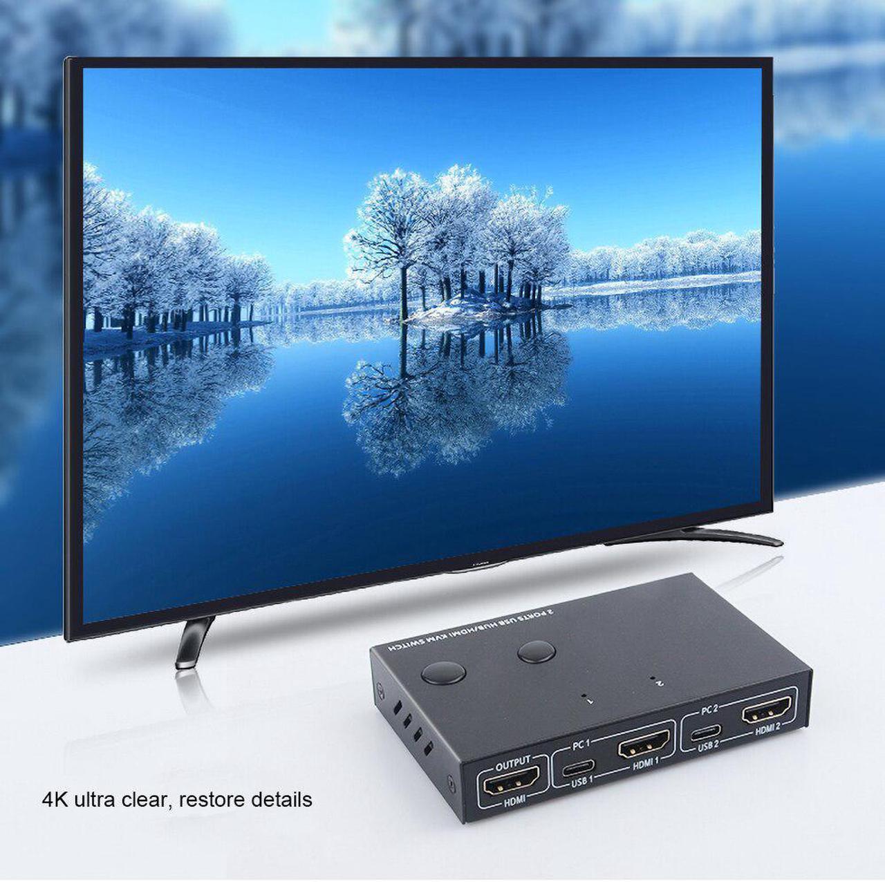 4K HD  KVM Switch 4 Port USB Switch VGA Switcher  USB Hub KVM Switch Splitter Box For Sharing Printer Keyboard Mous