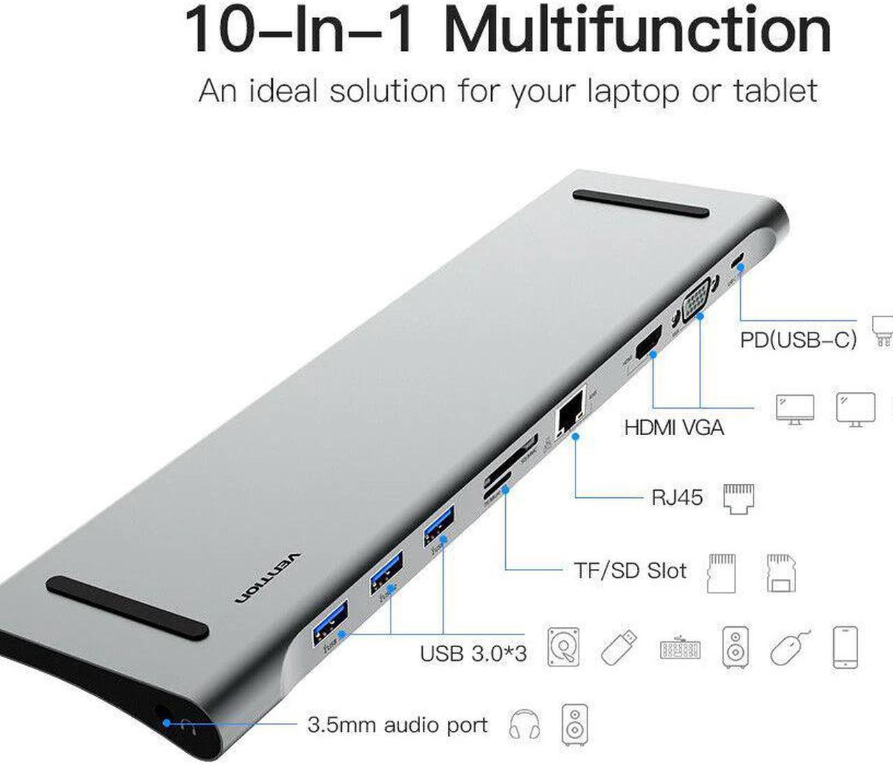 10 in 1 Hub USB Type-C to USB3.0 TF HDMI VGA RJ45 Mini DP Docking Station Adapter for MacBook Pro For  P30 PRo