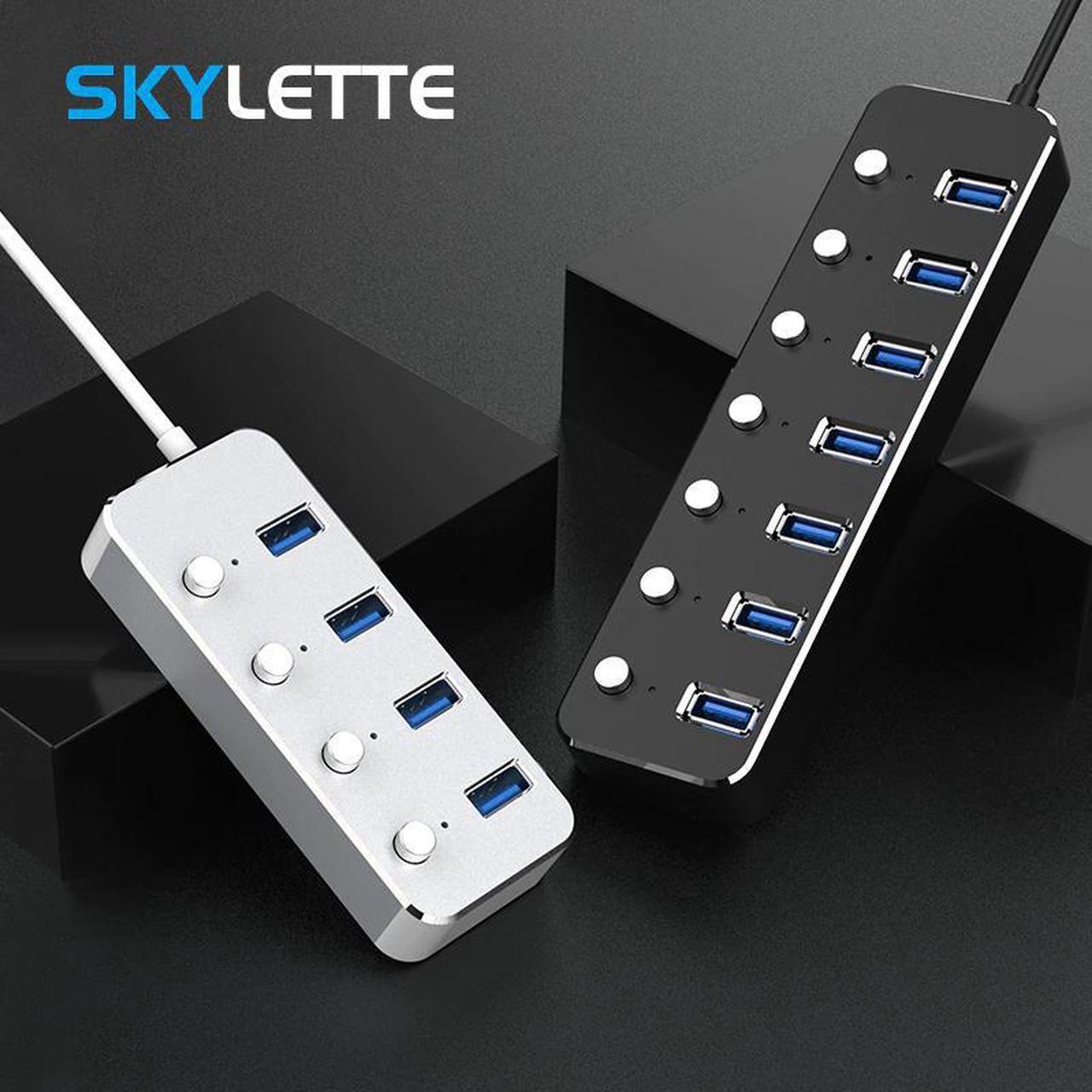 Alloy 4 / 7 Ports USB 3.0 Hub Sub-control Switch HUB 60/120cm Cable Upto 5Gbps Splitter With CE Certified EU Charger