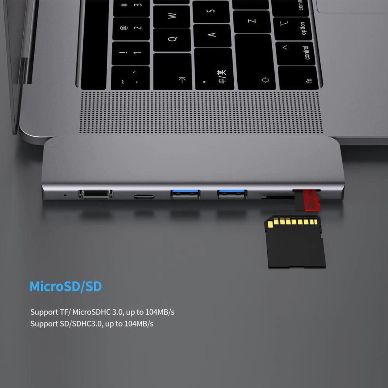 Alt view image 5 of 5 - 3.1 Type-C Hub To Adapter 4K Thunderbolt 3 C Hub with Hub 3.0 TF SD Reader Slot PD for MacBook Pro/Air 2018/2019