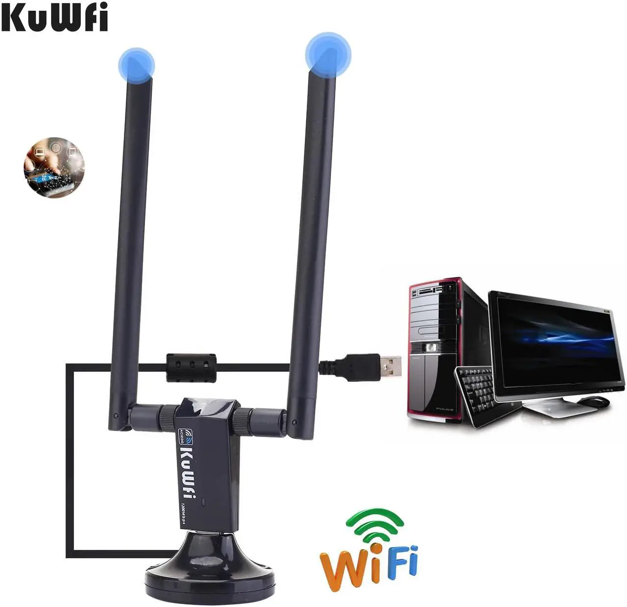 Alt view image 4 of 5 - 1200Mbps Wireless USB Network Card USB3.0 Dual Band 2.4G&5.8G Wifi Receiver&Wireless Adapter for PC With 2Pcs Antennas