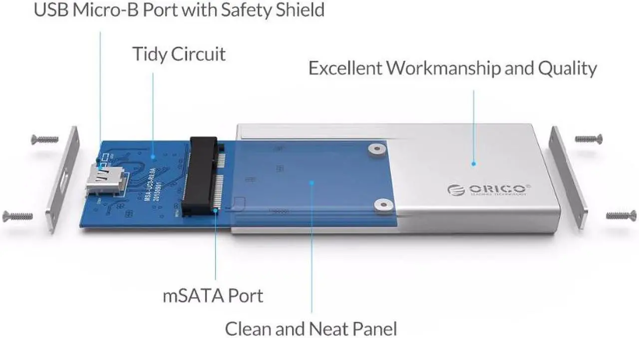 Alt view image 5 of 5 - Aluminum USB3.1 Type-C mSATA SSD Enclosure USB3.0 mSATA SSD Case Screw Fixing With  Cable For Windows/Linux/Mac