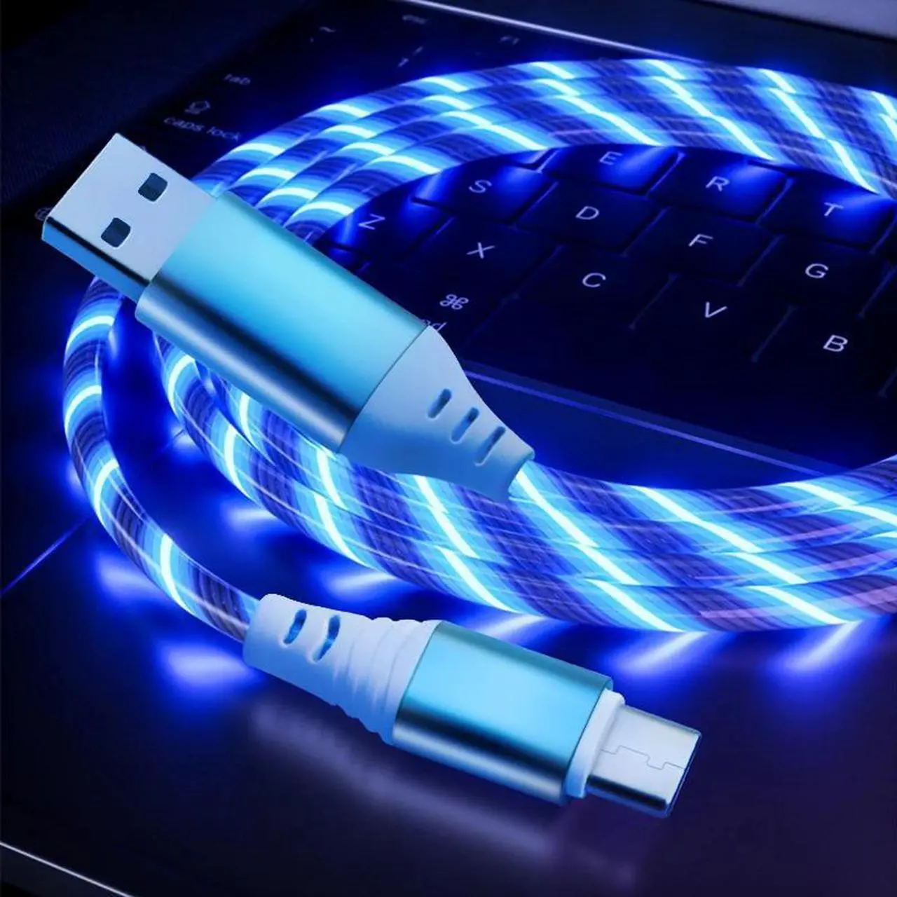 Main image of 1m usb phone charging cable flowing light charging cord led wire for micro usb type c  Illuminated Fast charger