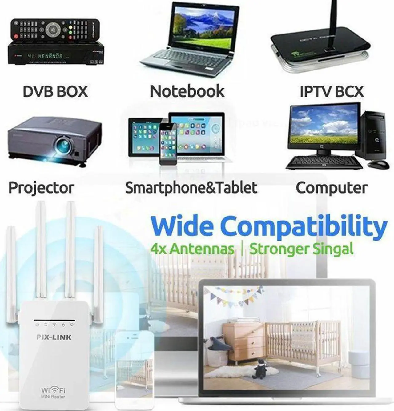 Alt view image 2 of 5 - Wifi Repeater Router 300Mbps Dual-Band 2.4G Wi-fi  Routers Range Signal Booster Home Network with Plug Adapter