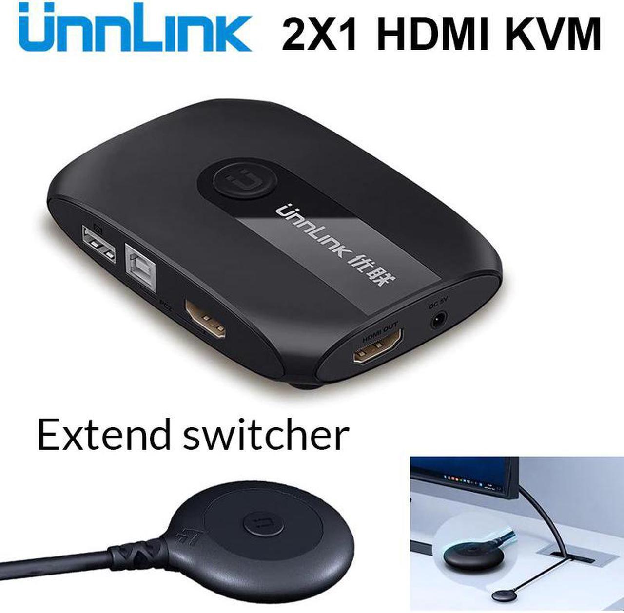 2 Ports HDMI KVM Switch with Extender 4K 1080P USB2.0 Sharing Monitor Printer Keyboard Mouse for 2 computers laptops ps4