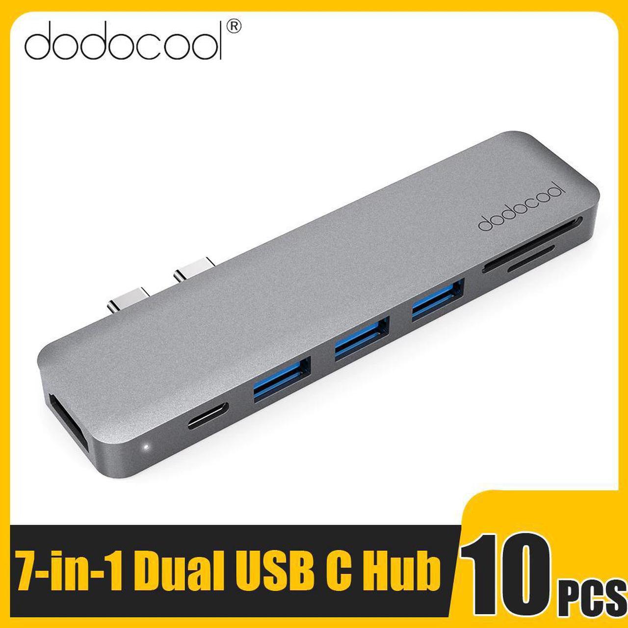 10Pcs  USB C Hub 7-in-1 Multiport Hub with Dual USB-C 4K HD Output /TF Card Reader USB 3.1 Type-C HUB 3 USB 3.0 HUB