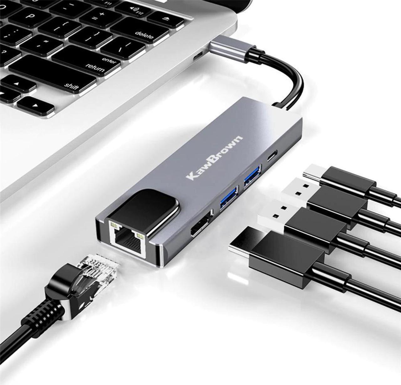 5 in 1 USB Type C Hub Hdmi Adapter 4K USB C Hub to Gigat Ethernet Rj45 Lan for Mac book