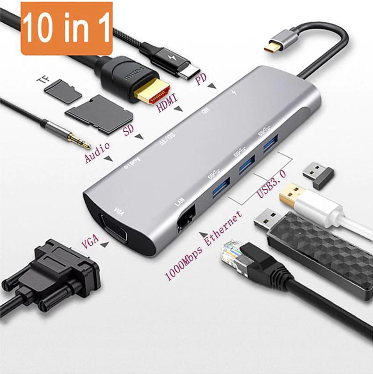 10-in-1 USB C HUB HDMI Rj45 Adapter for iPad Pro 2018 Type-C with PD TF  USB3.0/2.0 for  Macbook Pro  Mate 20 Pro