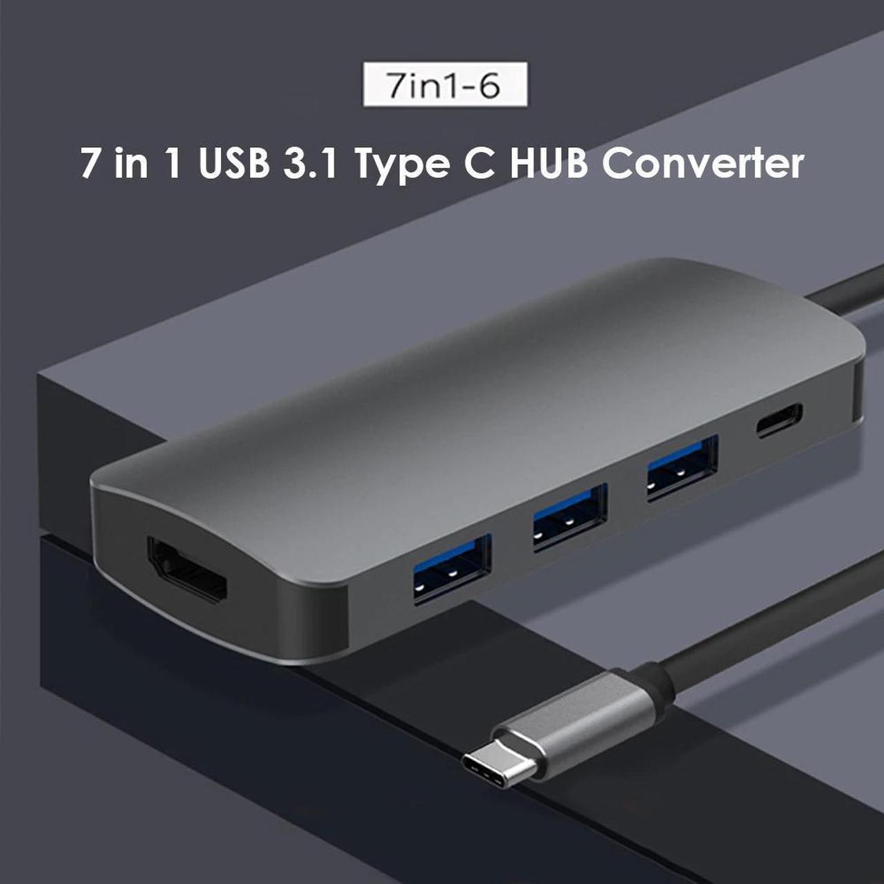 7 in 1 USB 3.1 Type C HUB Converter 4K HDMI 3x USB 3.0  TF Card Reader 87W PD Fast Charging Dock Adapter for Laptop Phone