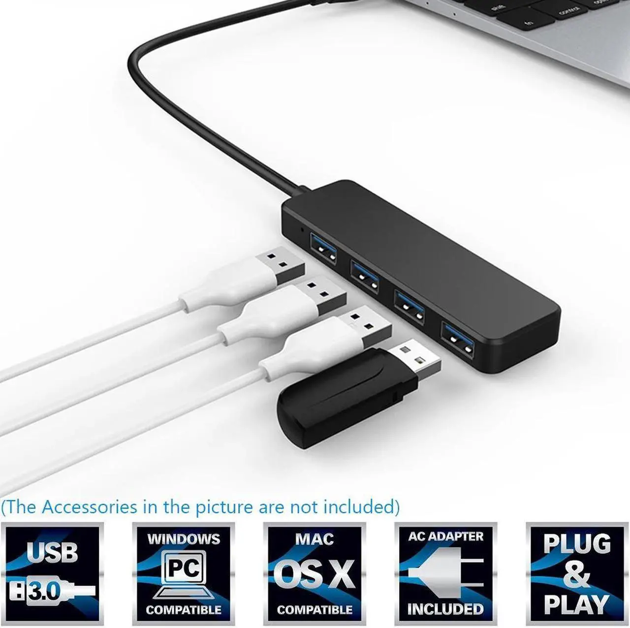 Alt view image 2 of 5 - 1 PC Ultra Slim High Speed USB 2.0 3.0 Hub External 4 Ports Adapter Splitter USB Expander For Laptop PC Computer Peripherals