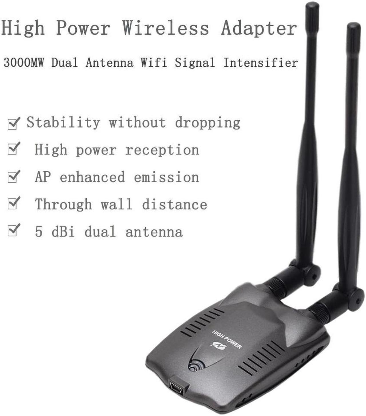 High Power Beini  Dual Antenna Wifi Decoder Adapter 3000mW USB 2.0 Password Cracking Wireless BlueWay Ralink 3070