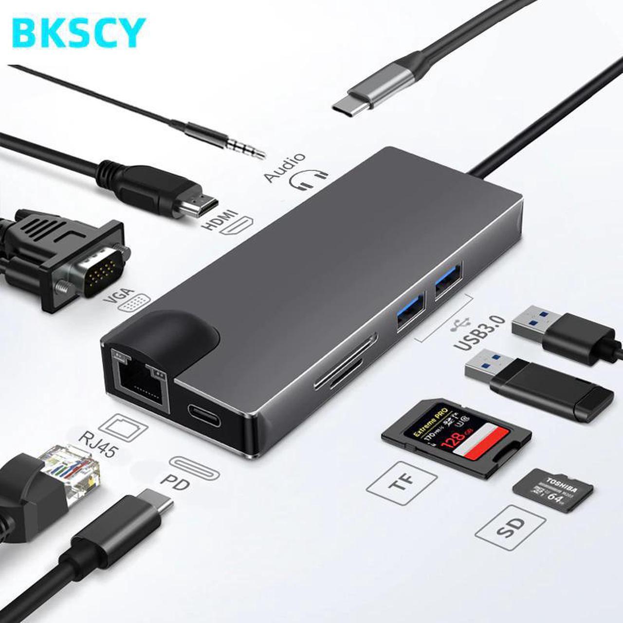 Type C HUB to HDMI VGA 3.5mm Audio RJ45 Adapter USB 3.0 Thunderbolt 3 for MacBook Pro  Galaxy S9 HDMI USB C HUB