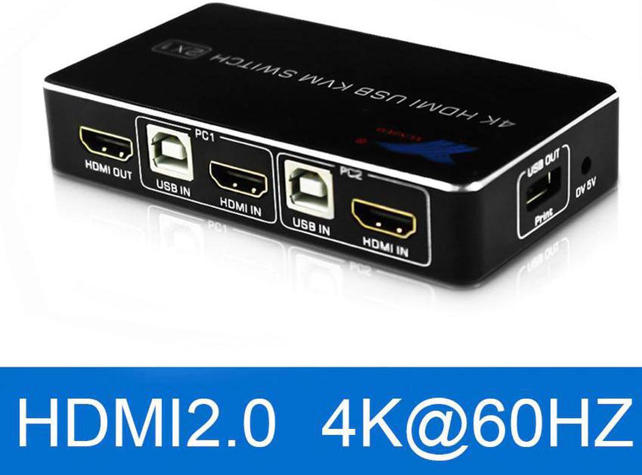 2 Port USB  KVM Switch 4K @ 60Hz RGB/YUV 444 HDR  2.0 Switcher 2X1 Support Keyboard Mouse Printer