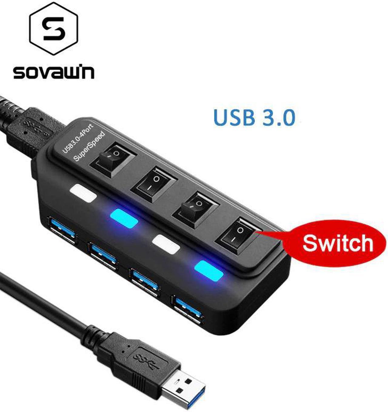 5Gbps USB 3.0 HUB 4 USB Ports Switch LED Splitter Adapter with Bold Cable High Speed Hab for imac PC support External Power