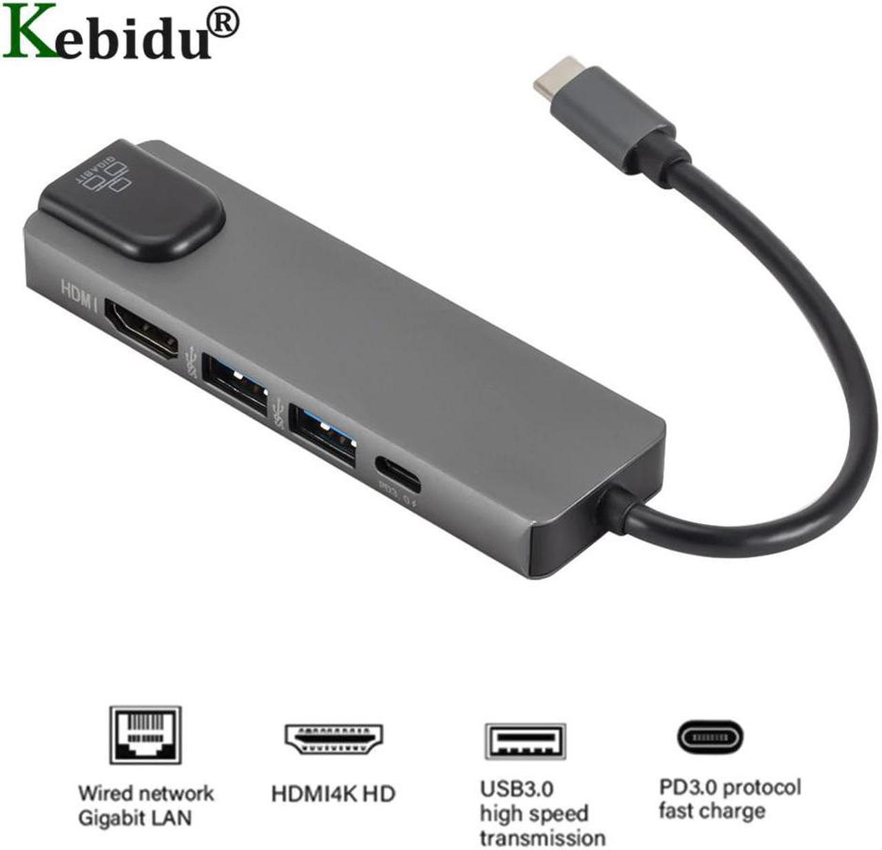 C to Gigat Ethernet Lan Rj45 4K HDMI  3.0 Type C Charing Port 5 In 1 Hub for Mac book Pro Thunderbolt 3 -C Charger